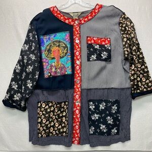 Fern Bratten Patchwork Button Front Tunic Top Womens 18 Festival Bohemian Hippie